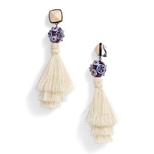 Tory Burch Wood Tassel Drop Earrings Ivory